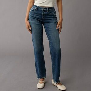 American Eagle Ripped Curvy Straight Stretch Jeans, size 8S